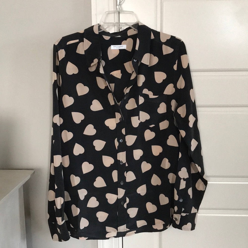 Equipment Heart Print Silk Button-down
